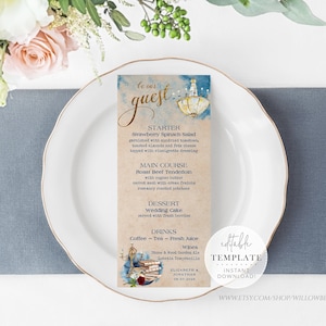 Modello di menu di nozze, impostazione tabella stampabile modificabile, segnaposto menu, matrimonio da favola, matrimonio gotico, download digitale fiaba B73