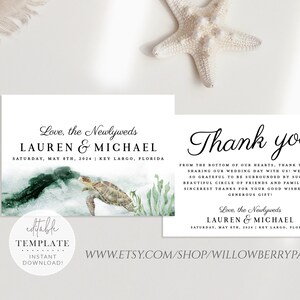 Editable Beach Thank You Card Template, Wedding Thank You, Bridal Shower Thank You, Bridesmaid Thank, Editable Template/Digital Download T92