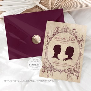 Vintage Märchen Save The Date Vorlage, Gothic Hochzeit, druckbare Einladung, bearbeitbare Vorlage, digitaler Download D12