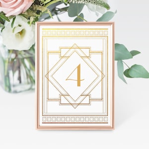 Art Deco Geometrische Weiß und Gold Tischnummern, Great Gatsby, 1920er und 1930er Jahre, printable, bearbeitbare Vorlage, Instant Download!