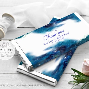 Mall för himmelsk chokladkakeomslag, etikett för godisomslag för möhippa, under stjärnorna, skriven i stjärnorna, digital nedladdning WS9