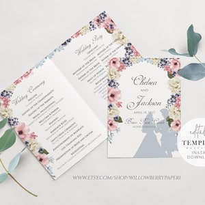 Könnte beinhalten: Eine Hochzeitseinladung mit einem floralen Rand und einer Silhouette eines Paares vor einem Schloss. Der Text lautet "Chelsea und Jackson, 14. April 2027, Briar Rose Castle, Aldie Virginia".