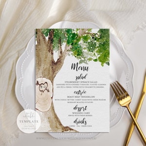 Rustic Oak Tree Wedding Menu Template, Printable Table Setting, Menu Place Card, Outdoor Wedding, Nature Wedding, Editable Template, O69