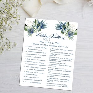 Bridal Shower Game, Wedding Traditions Game, Why We Do That, Blue Thistle Wedding Shower Games, Printable Game, Instant Download, W13