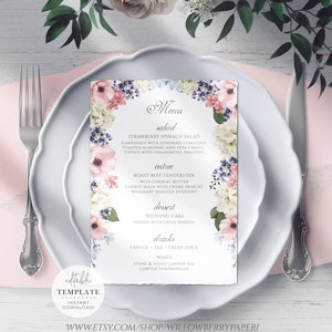 Plantilla de menú de boda, configuración de mesa imprimible editable, tarjeta de lugar de menú, boda de cuento de hadas, boda de libro de cuentos, boda de princesa, H21