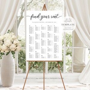 Alphabetical Seating Chart Template, Wedding Seating Chart, Alphabetized Printable Seating Plan, Minimalist Wedding Seating, Wedding Table