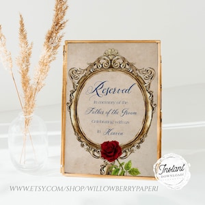 Reserved Wedding Sign, Wedding Memorial Sign, Fairytale Wedding, Father of the Groom Wedding Chair Sign, Wedding Remembrance Sign, B73