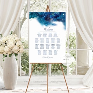 Celestial Wedding Seating Chart, Blue Green Table Seating Plan, Galaxy Seating Chart, Space Editable Template/Printable Instant Download WS9