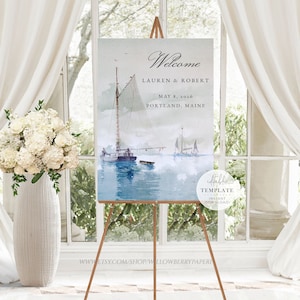 Nautical Wedding Welcome Sign, Sailboat Ocean Wedding, Vintage Wedding, Beach Wedding, Printable Editable Template, Digital Download, S29