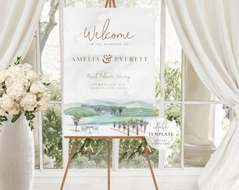 Winery Wedding Welcome Sign, Printable Editable Template, Napa Wedding, Wine Tasting Welcome Sign, Destination Wedding, W17