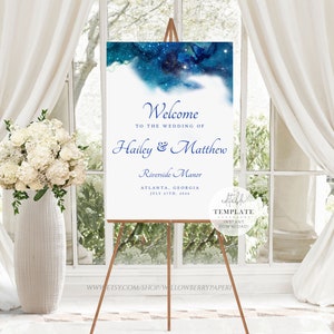 Celestial Wedding Welcome Sign, Stars Printable Editable Template, Galaxy Wedding, Under the Stars Wedding, Starry Night Wedding, WS9