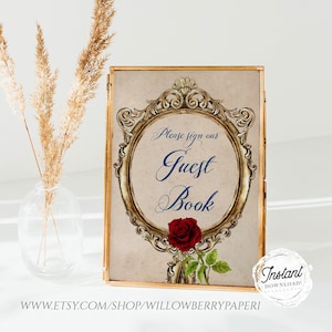 Printable &quot;Please Sign Guest Book&quot; Wedding Sign, Fairytale Wedding Table Sign, Princess Wedding Decor, 8x10 & 11x14, Instant Download, B73