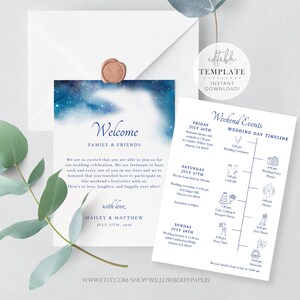 Celestial Wedding Timeline Template, Editable Wedding Itinerary, Event Timeline, Printable Weekend Schedule, Welcome Letter, Welcome Bag WS9