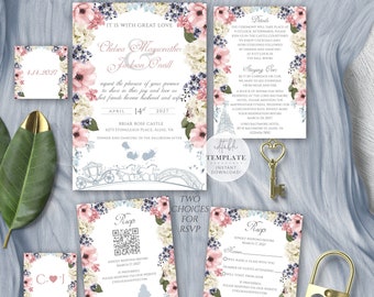 Fairytale Wedding Invitation Template, Princess Wedding, Princess Invitation, Storybook Wedding, Editable Template, Digital Download, H21