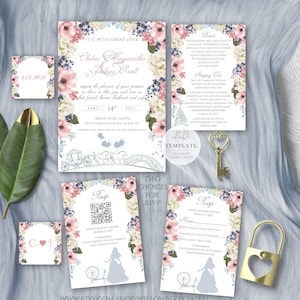 Fairytale Wedding Invitation Template, Princess Wedding, Princess Invitation, Storybook Wedding, Editable Template, Digital Download, H21