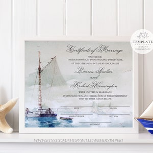 Nautische bearbeitbare Heiratsurkunde Vorlage, Vintage Heiratsurkunde, Hochzeitsurkunde Vorlage, Hochzeitsandenken, S29