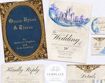 Fairytale Wedding Invitation Suite, Princess Wedding, Invitation Template, Once Upon A Time, Editable Template, Digital Download, C49