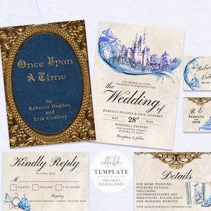 Fairytale Wedding Invitation Suite, Princess Wedding, Invitation Template, Once Upon A Time, Editable Template, Digital Download, C49