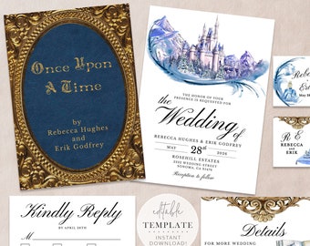 Fairytale Wedding Invitation Suite, Princess Wedding, Invitation Template, Once Upon A Time, Editable Template, Digital Download, C32