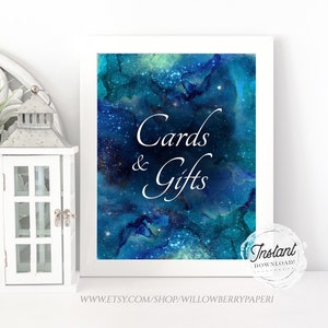 Placa de cartões e presentes, placa de mesa de presente de casamento celestial, placas de casamento, sinalização de casamento, placas de recepção de casamento, download instantâneo, WS9
