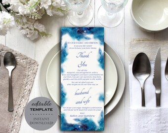 Celestial Wedding Thank You Card, Galaxy Editable Printable Thank You Place Card, Stars Table Setting Template/Digital Instant Download, WS9