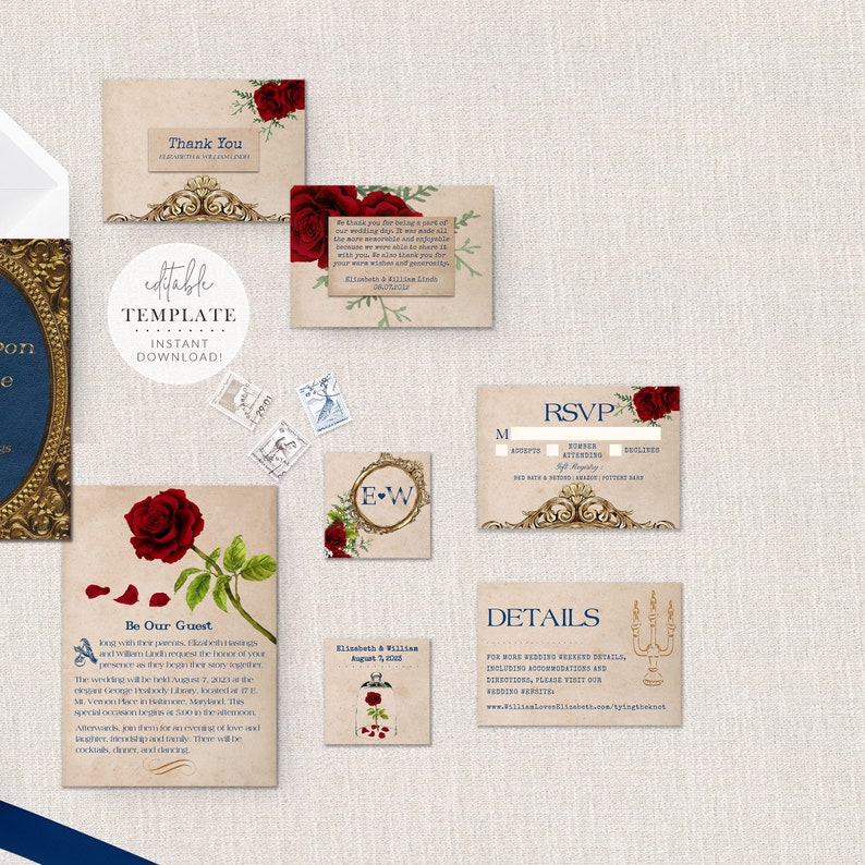 Editable Template Disney Wedding Disney Invitation Once Upon A Time Beauty And The Beast Wedding Invitation Suite Digital Download Invitations Announcements Paper Party Supplies Brainchild Net
