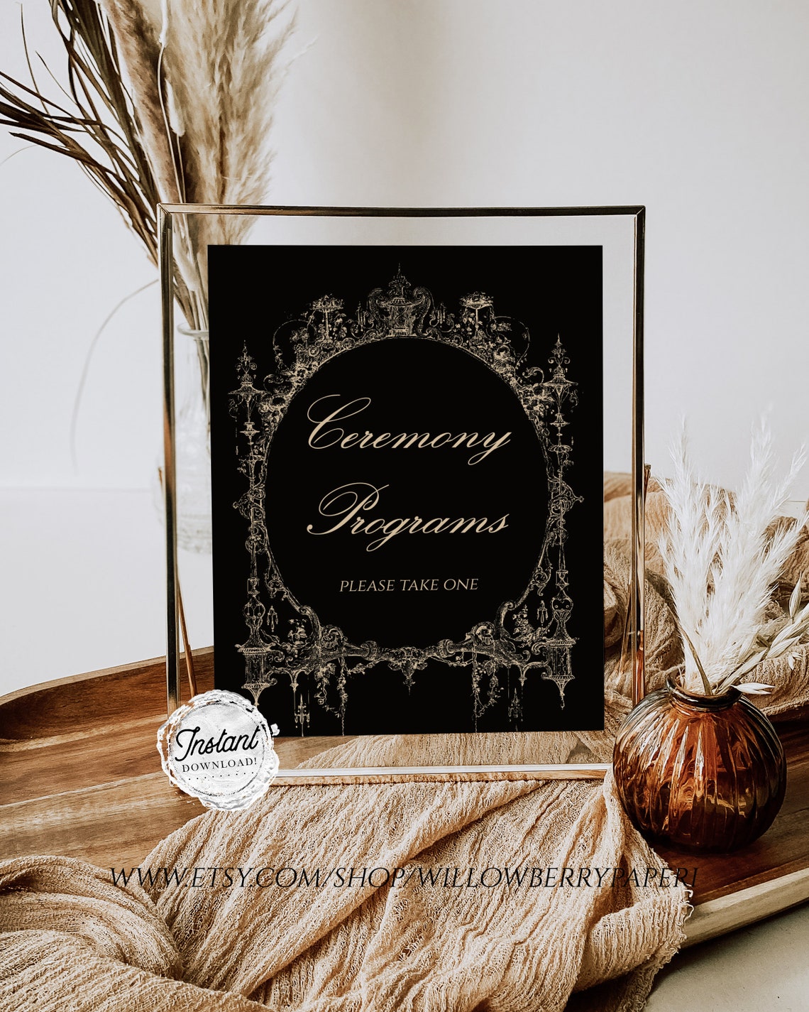 Printable "ceremony Programs" Wedding Sign, Vintage Royal Antique Black ...