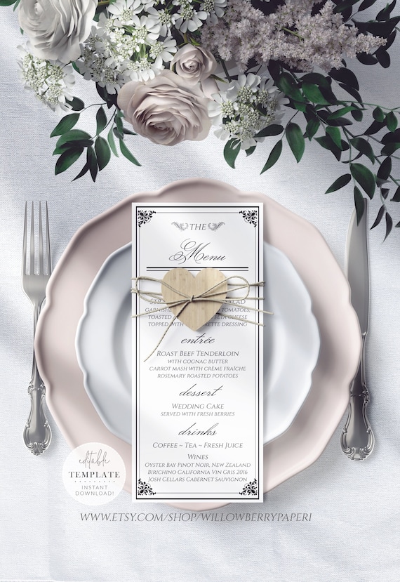 Vintage Wedding Menu Template, Editable Printable Table Setting Menu Place  Card, Elegant Antique Digital Instant Download - Etsy