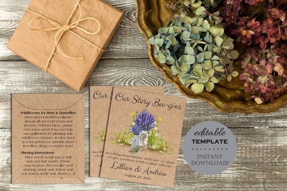 Diy Rustic Kraft Or White Seed Packet Wedding Favor Template Etsy
