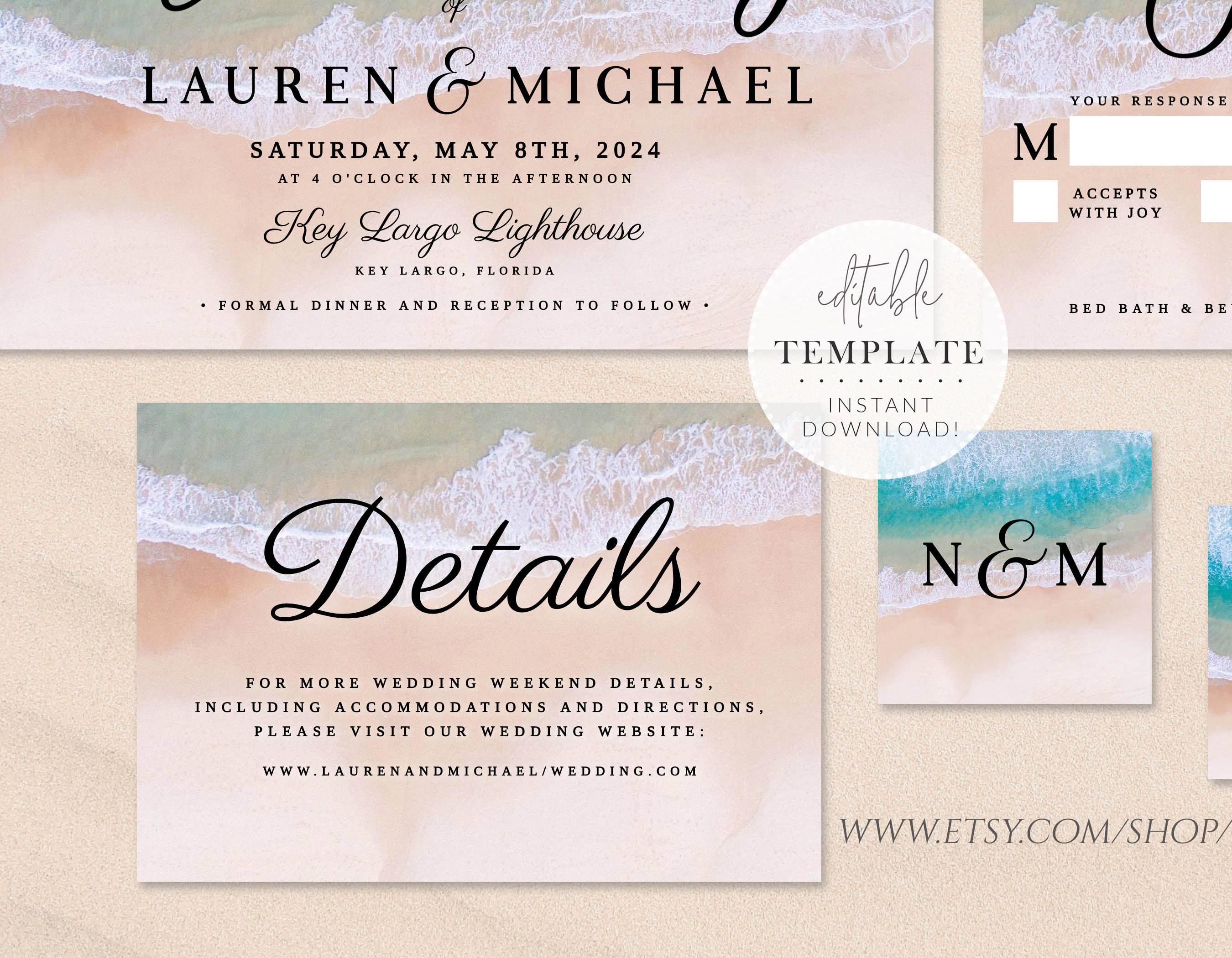 Beach Wedding Invitation Template, Tropical Wedding, Beach Invitation ...