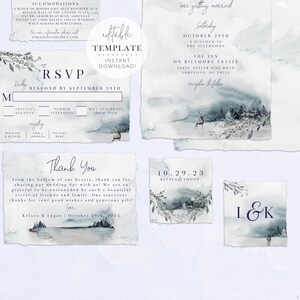 Winter Forest Wedding Invitation Suite, Trees Wedding Invitation, Woodland Invitation, Winter Wedding, Editable Template, Digital Download image 3