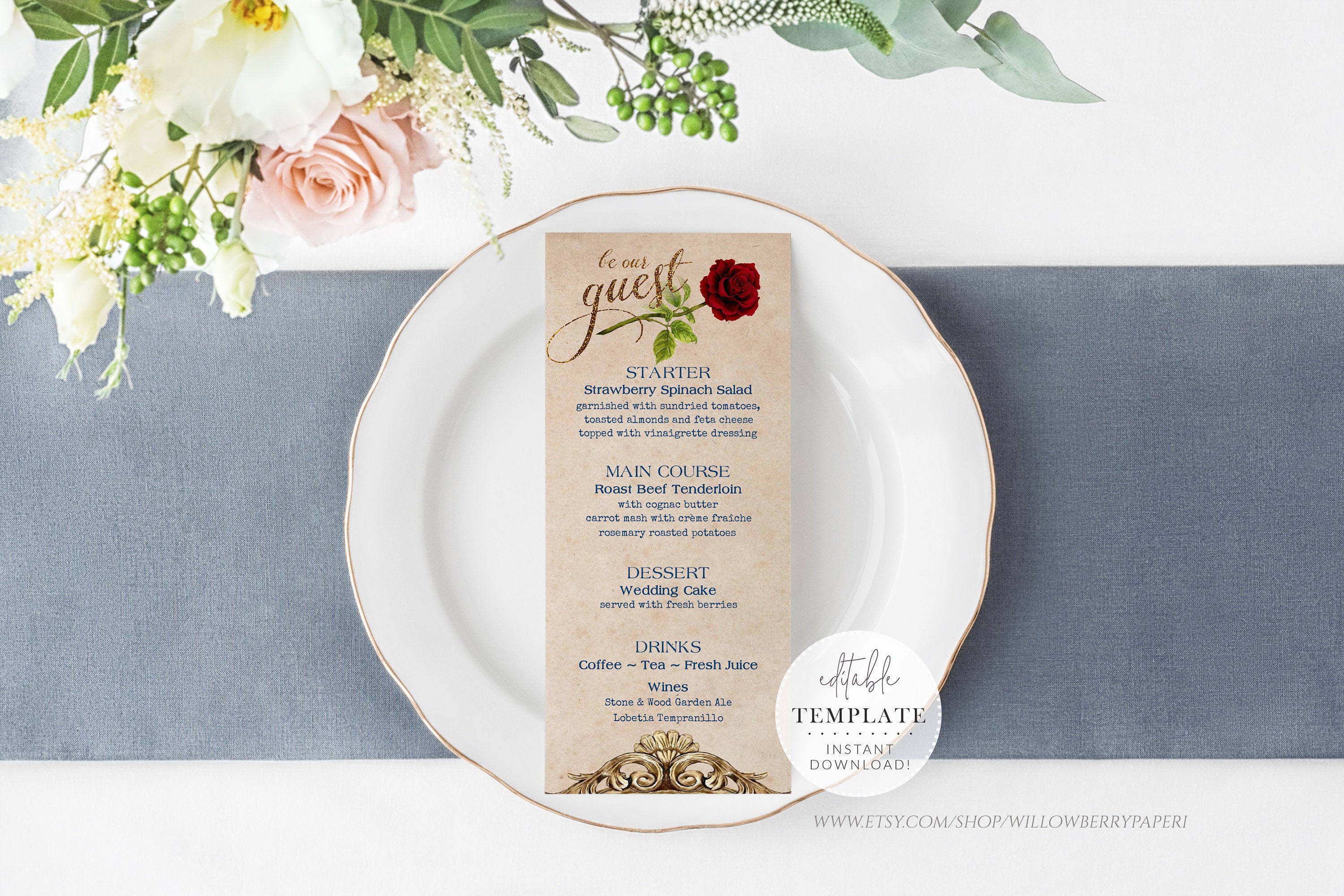 Wedding Menu Template Editable Printable Table Setting Menu - Etsy