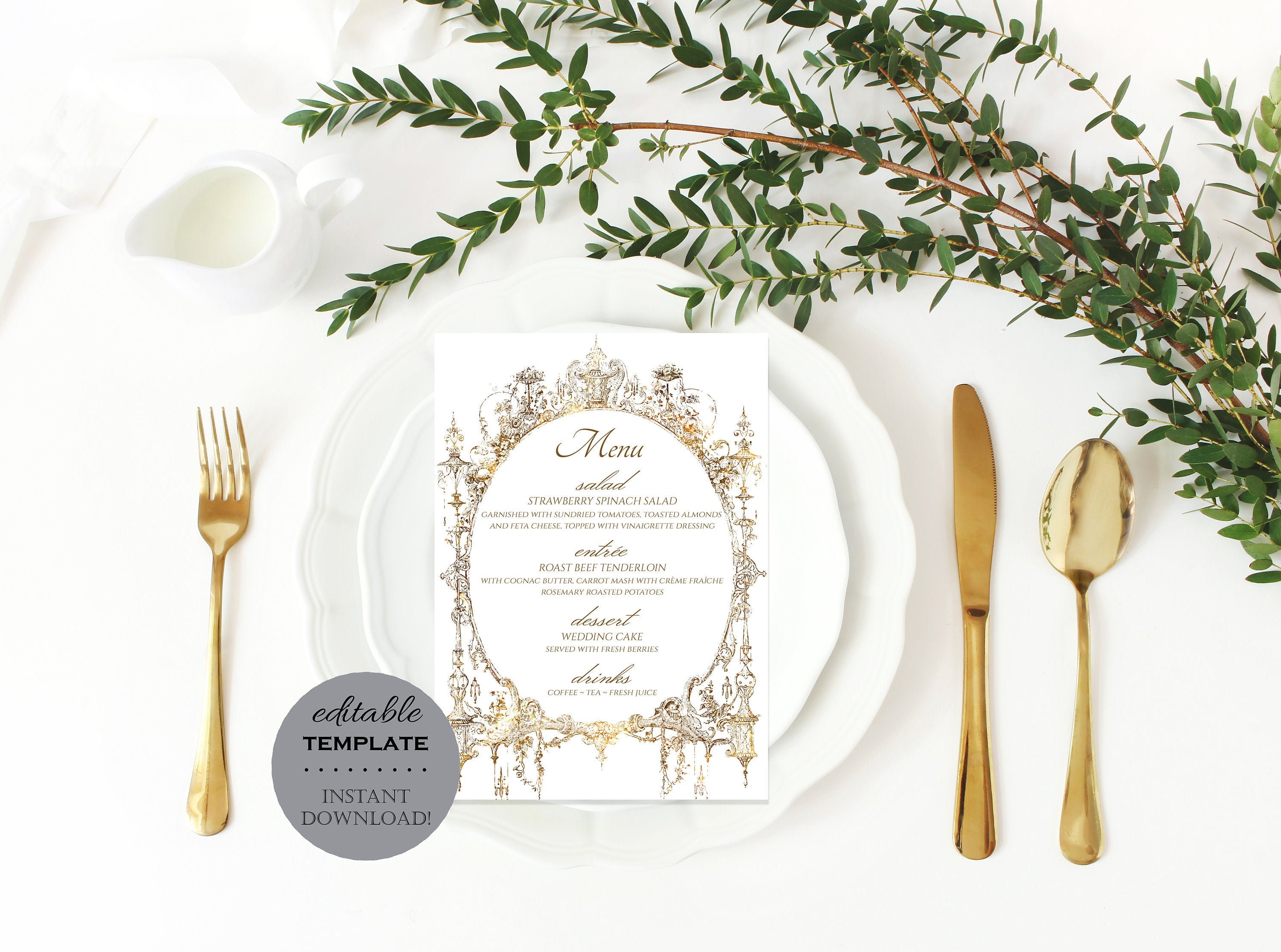 Vintage Royal Wedding Menu Template Gold 5x7 Antique - Etsy