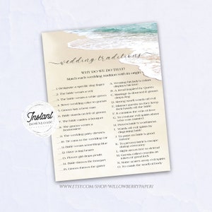 Bridal Shower Game, Wedding Traditions Game, Why We Do That, Beach Wedding Shower Games, Printable Game, Instant Download, B7