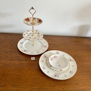 Stunning vintage 3 tier cake stand with a very large bottom plate, for afternoon tea, cream teas or gift,