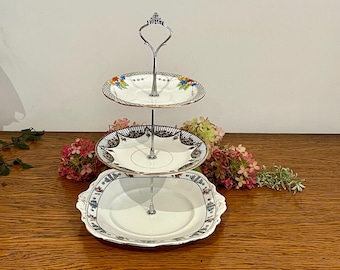 Beautiful vintage china 3 Tier cake stand, afternoon tea