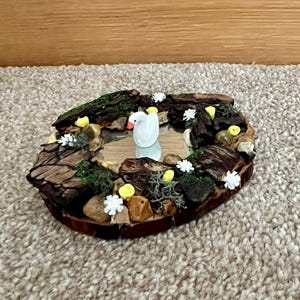 Adorable Fairy pond for your fairy garden with a little swimming swan plus a free wooden fairy