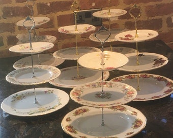 Stunning Vintage 3 tier Cake Stands, I have over 30 in stock birthday, baby shower, gift, wedding etc the ones on the main photo are sold