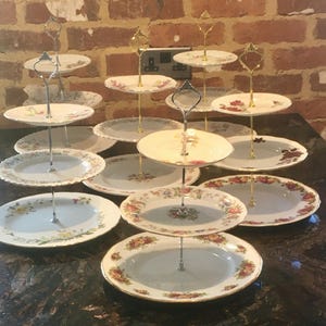 Stunning Vintage 3 tier Cake Stands, I have over 30 in stock.  birthday, baby shower, gift, wedding etc the ones on the main photo are sold