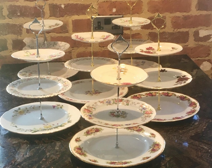 Stunning Vintage 3 tier Cake Stands, I have over 30 in stock.  birthday, baby shower, gift, wedding etc the ones on the main photo are sold