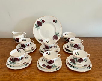 Royal Malvern, bone china - red roses - Trios, cake plate, milk jug and sugar bowl, individually priced