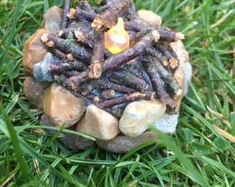 Battery powered flickering camp fire, accessory for fairy house plus free wooden fairy