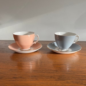 2 x Colclough Pink & grey English Vintage China cups and saucers - Ideal for Cream Teas, birthdays etc