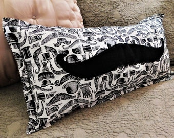 Whimsical Mustachio Scrabble Lumbar Pillow