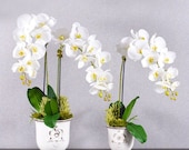 Shabby Chic Orchid Arrangement For Home Decor Floral Arrangement Artificial Flowers Interior Design Arrangement faux Orchid White