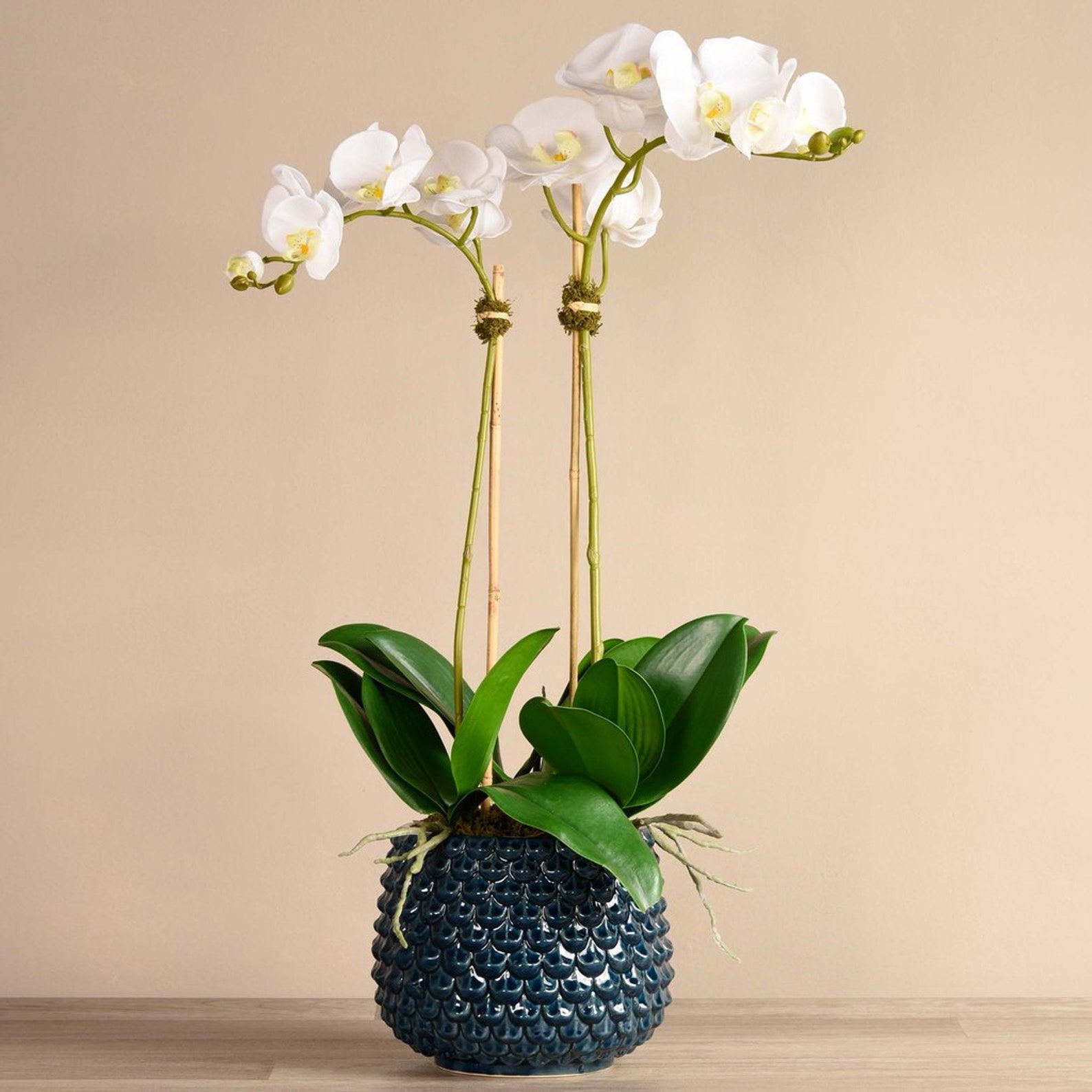 LARGE SILK Artificial White Orchid Flower Arrangement in Navy Etsy