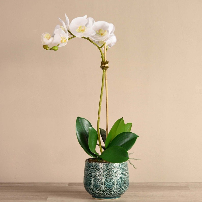 Artificial Orchid Plant IN POT Faux White Orchid Flowers Etsy