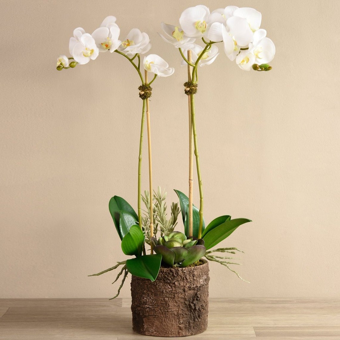FAKE Orchid Arrangement White Faux Orchids in Pot Artificial Etsy
