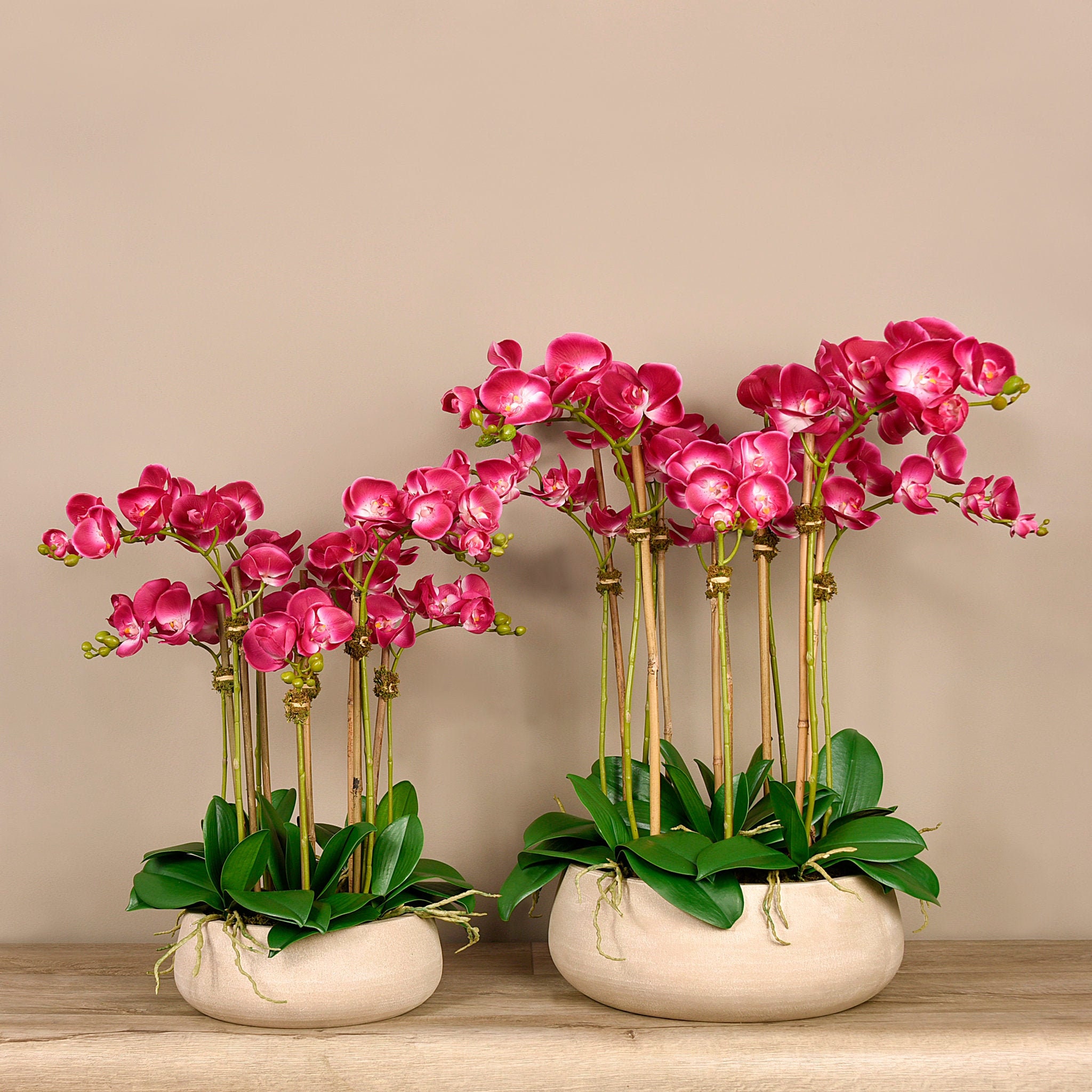 Large Silk Faux Pink Orchid Arrangement With Wide Concrete Etsy