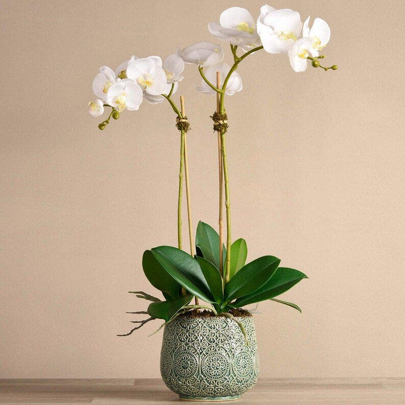 Artificial Orchid Plant IN POT Faux White Orchid Flowers Etsy